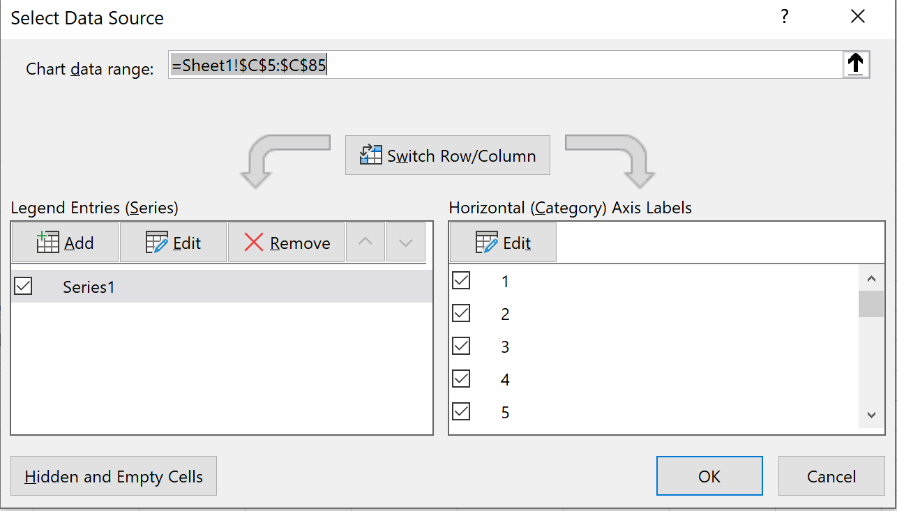 Modify x-axis labels on bell curve in Excel