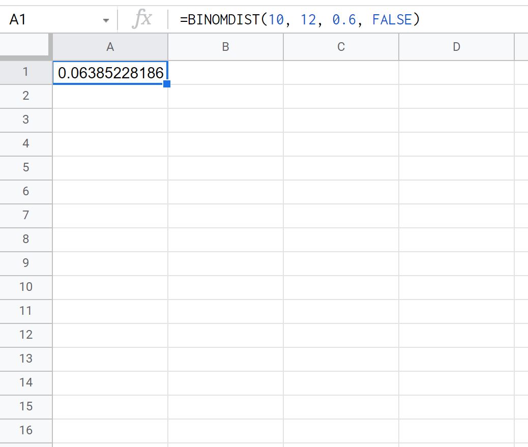 binomial distribution in Google Sheets