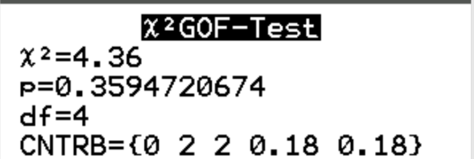 Chi-Square goodness of fit test output on TI-84 calculator