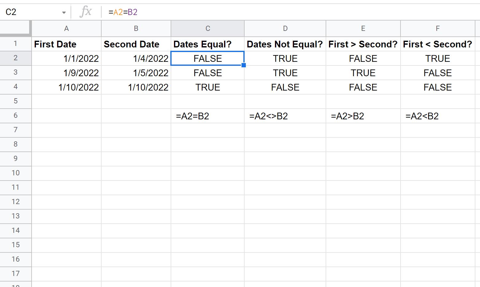 Google Sheets compare dates