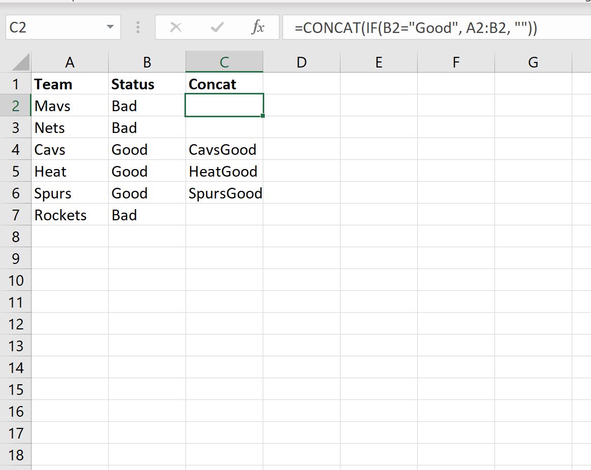 Concatenate if formula excel