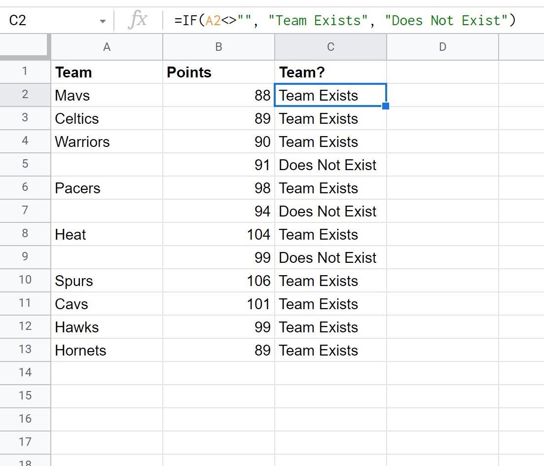 Google Sheets if not empty formula
