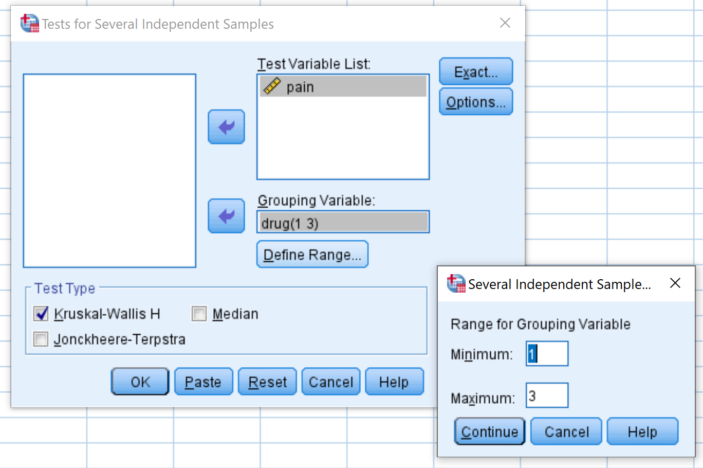 Kruskal-Wallis test options in SPSS