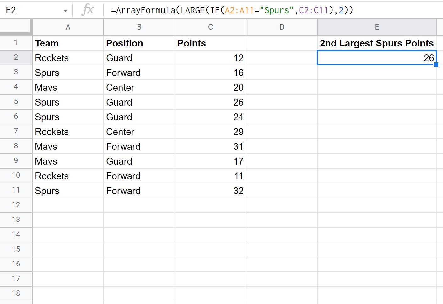 LARGE IF formula in Google Sheets