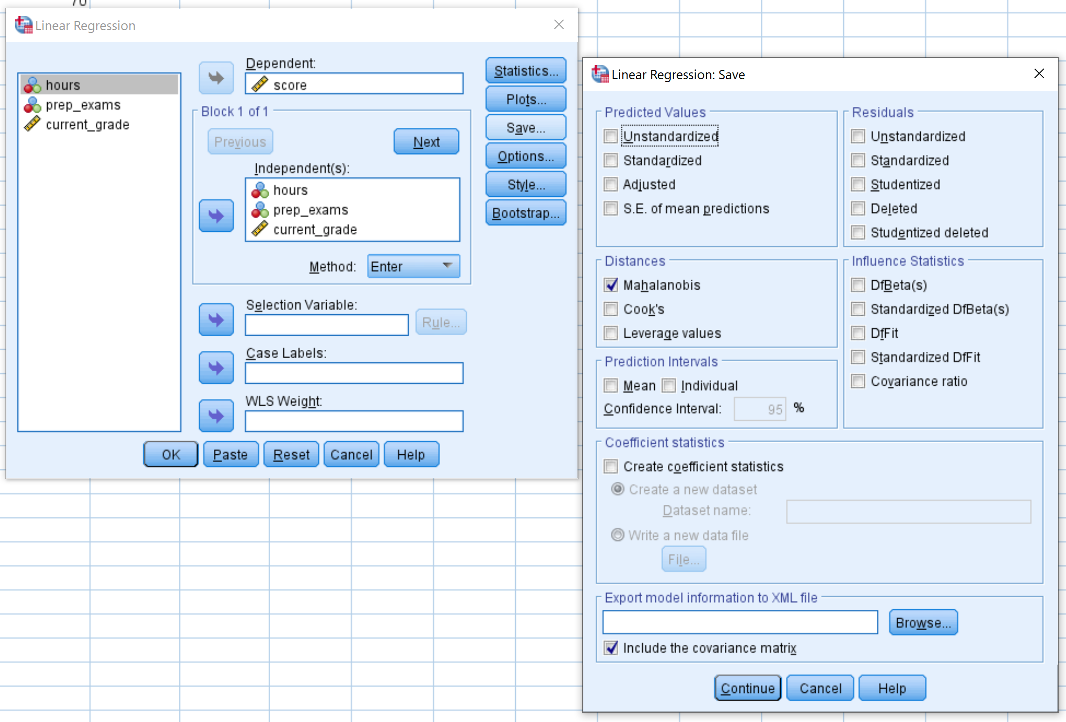 Mahalanobis distance in SPSS
