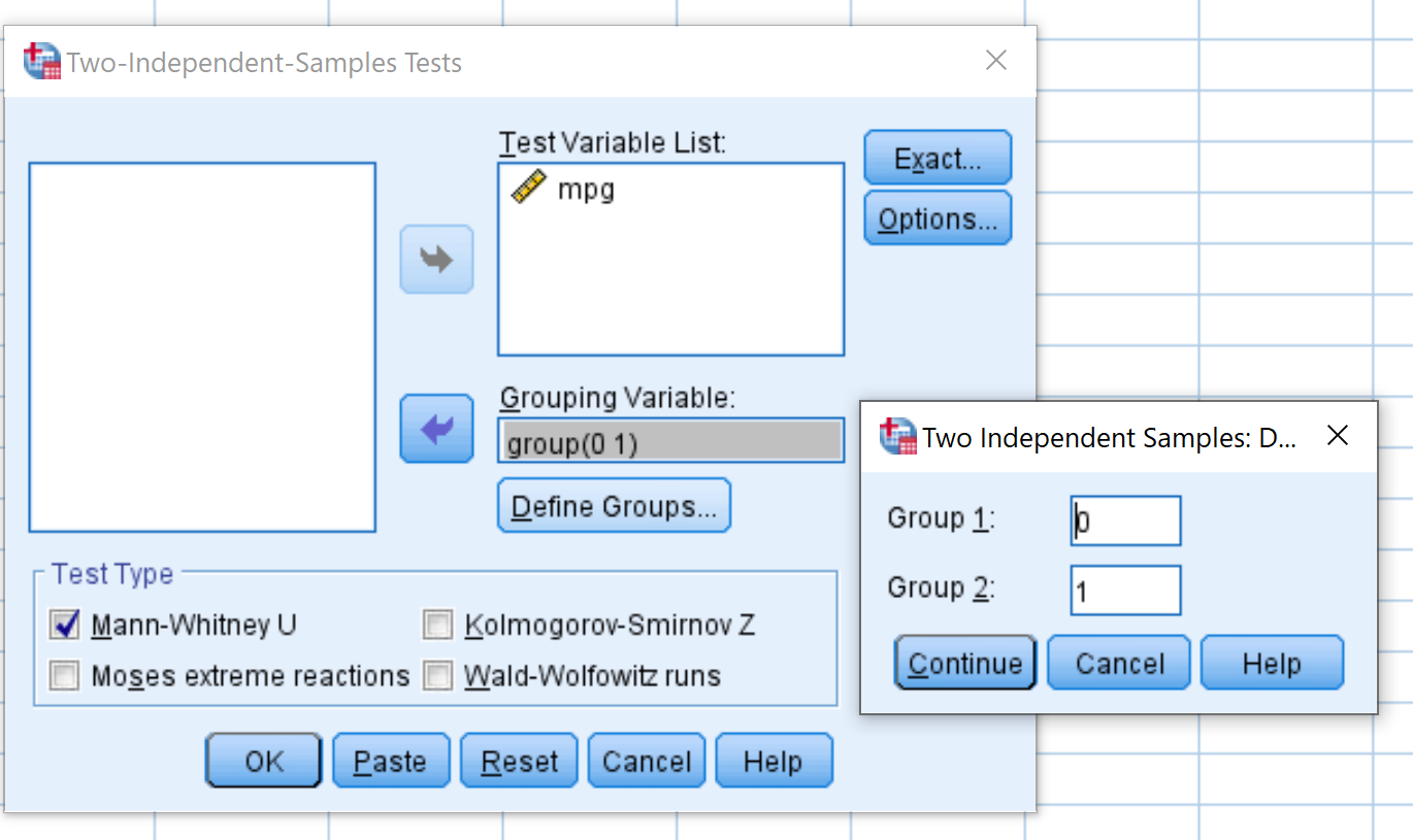 Mann Whitney U test in SPSS