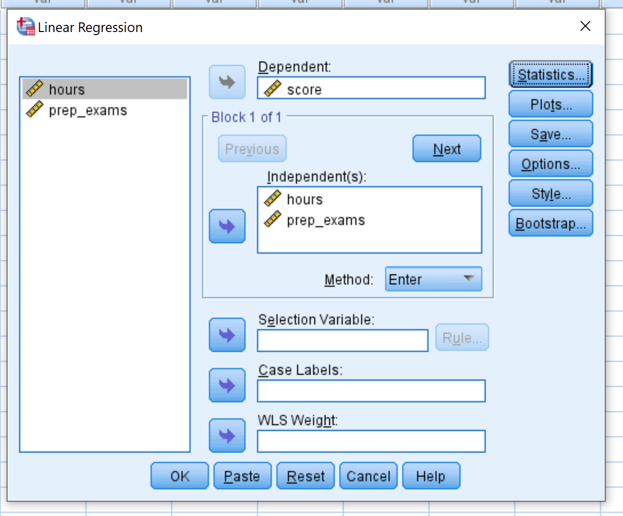 Example of multiple linear regression in SPSS