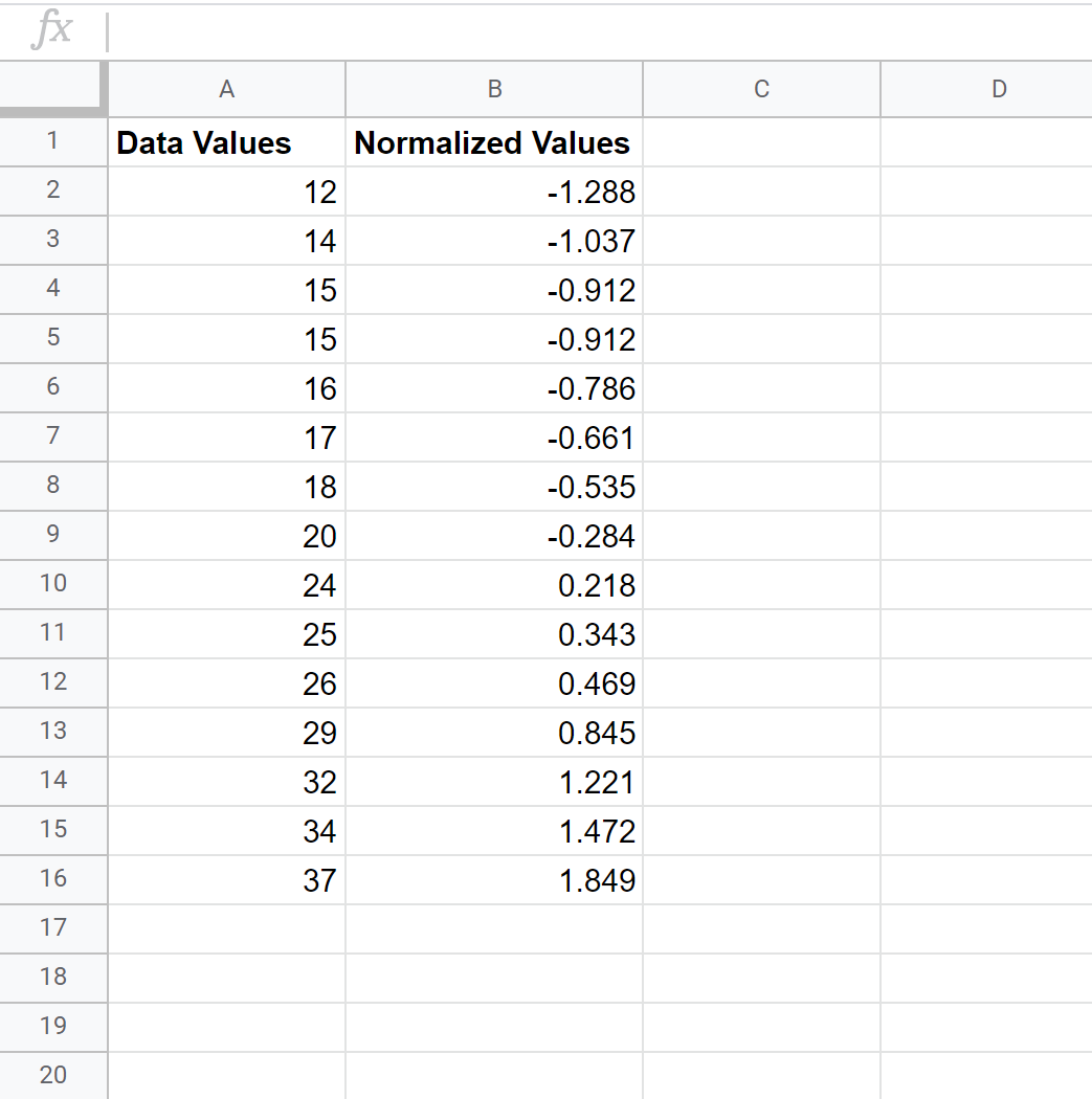 Normalized dataset in Google Sheets