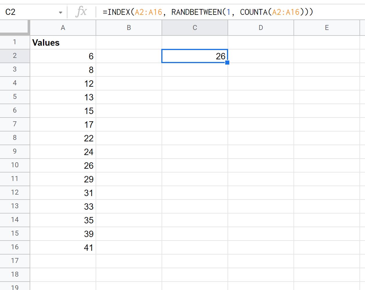 Google Sheets select random value from list