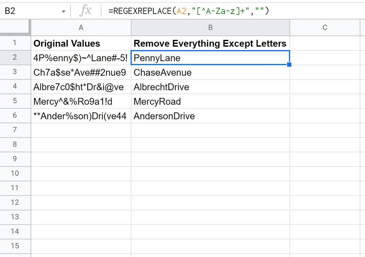 remove special characters in Google Sheets