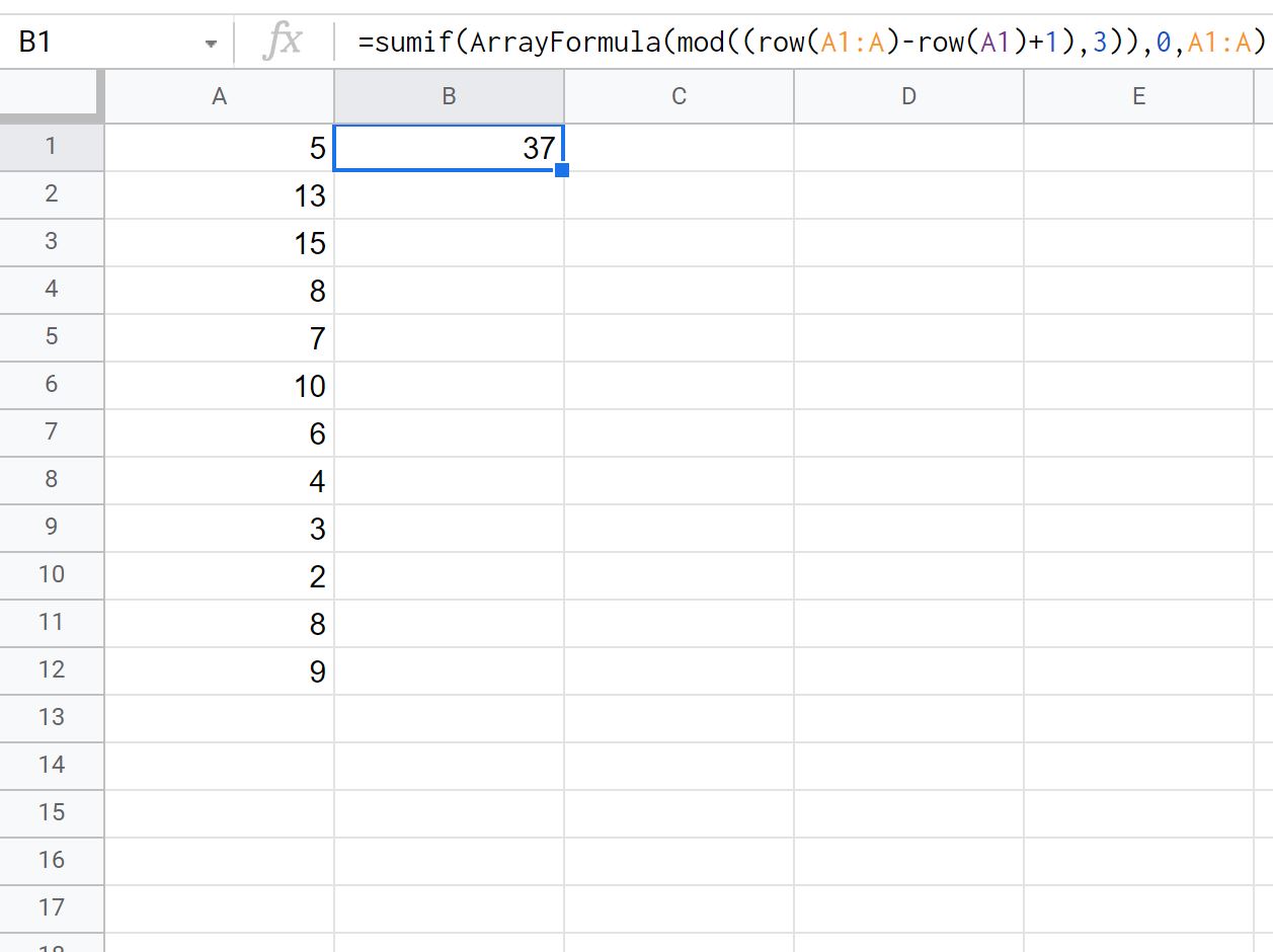 sum every nth row in Google Sheets
