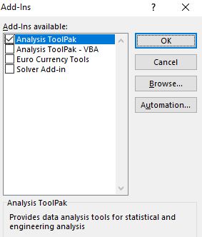 Analysis ToolPak in Excel