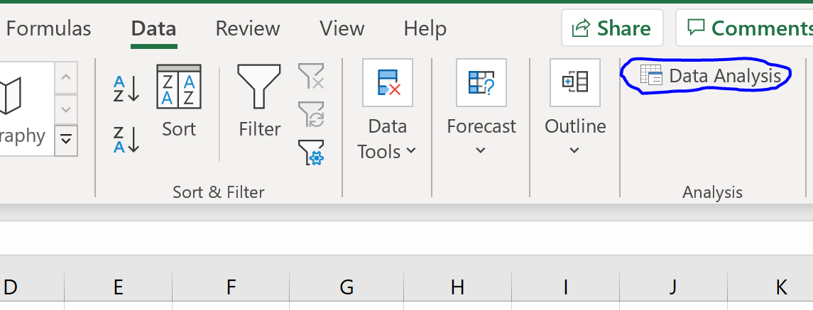 Data analysis toolpak in Excel