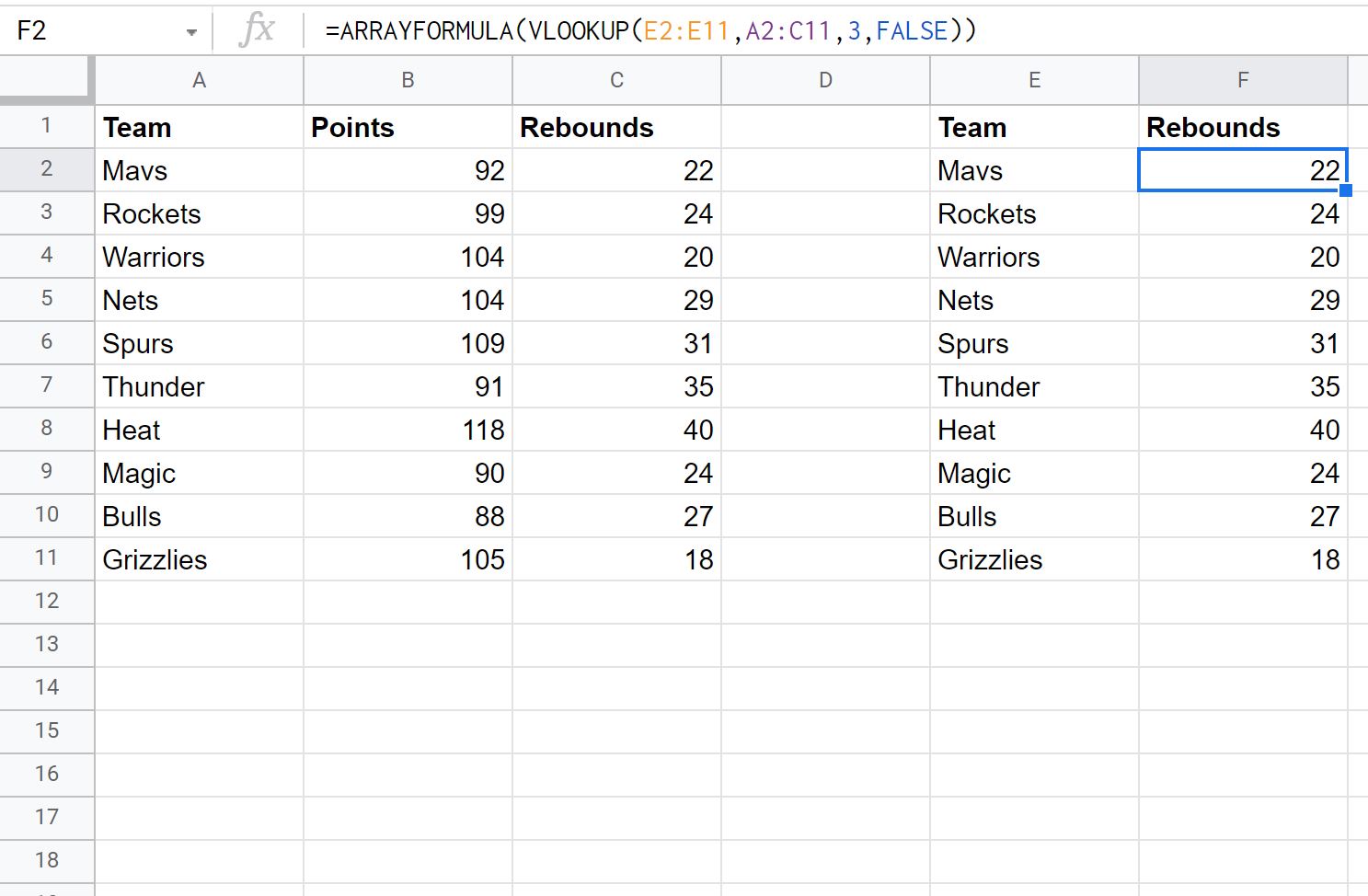 ARRAYFORMULA with VLOOKUP in Google Sheets