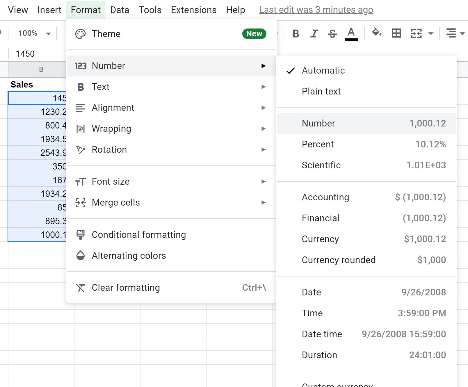 Google Sheets add commas to number