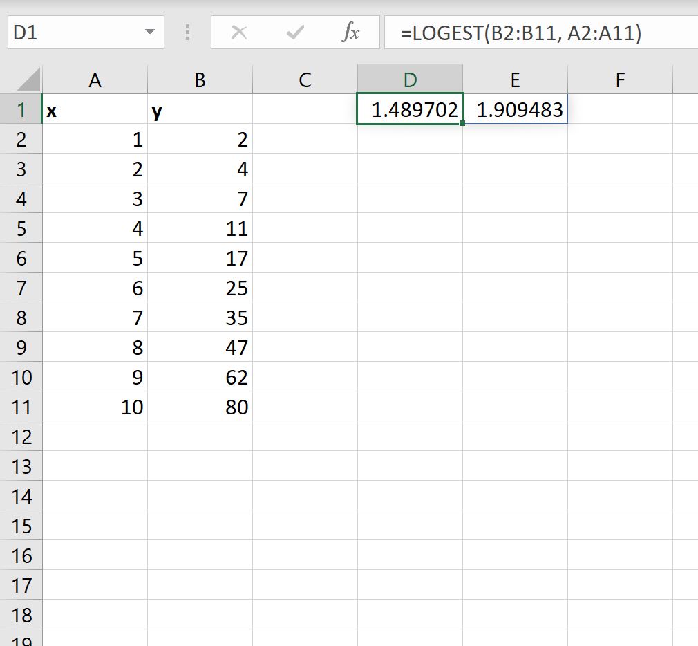 LOGEST function in Excel