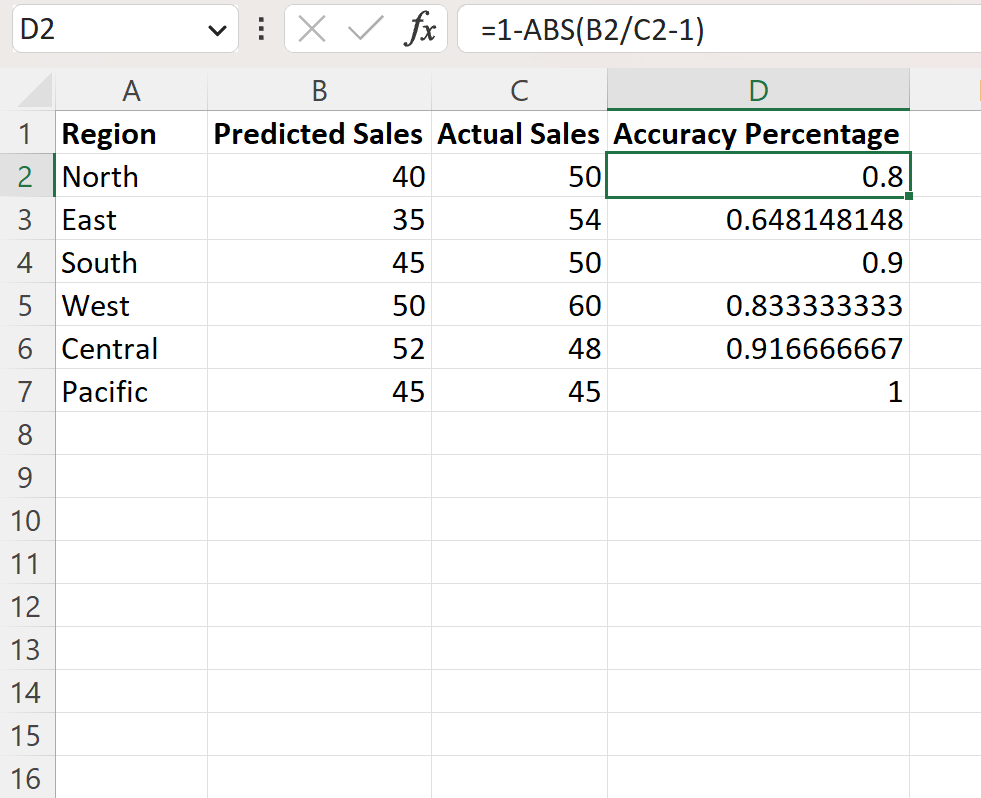 calculate accuracy percentage in Excel