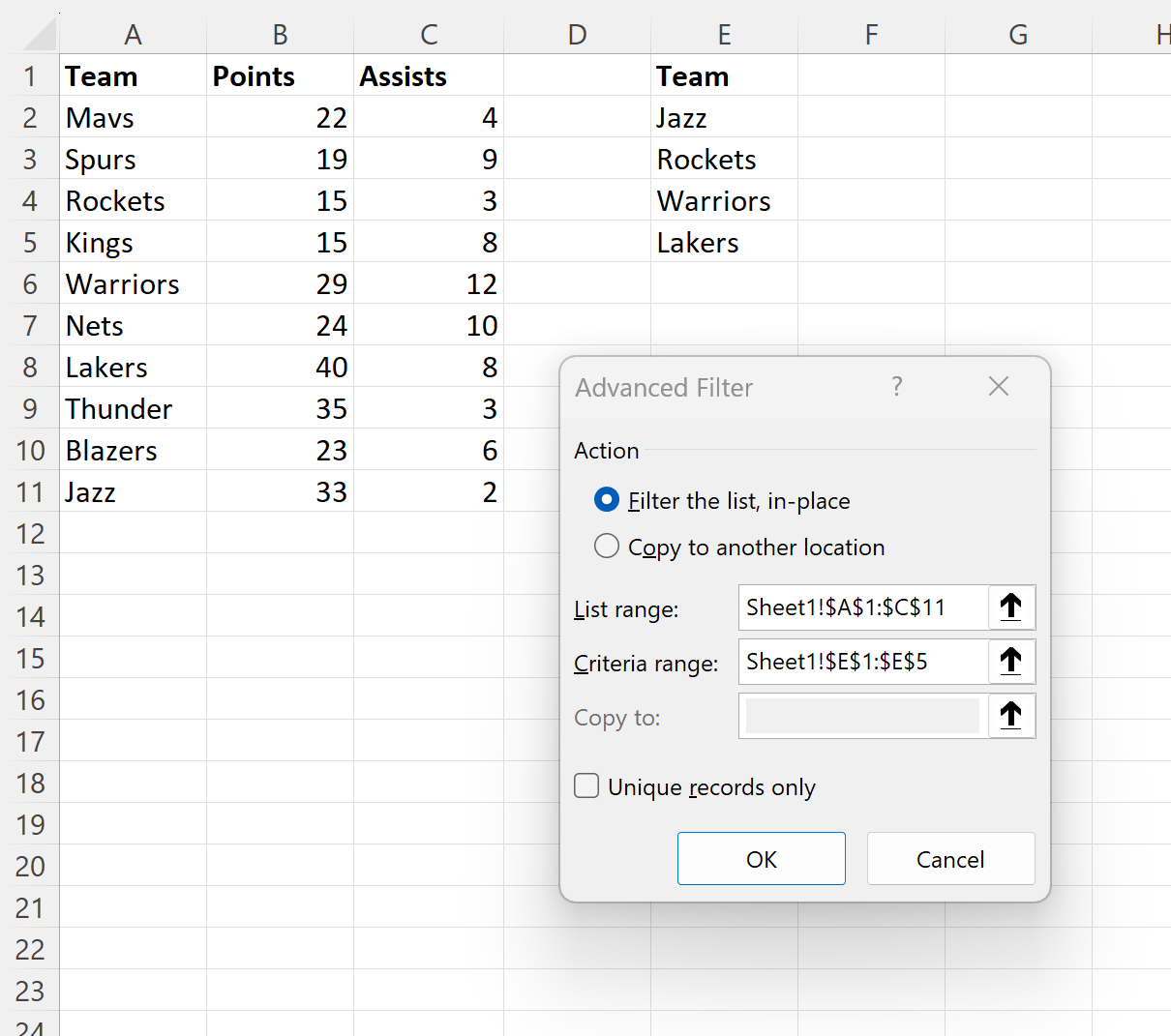 Excel filter one column based on another column