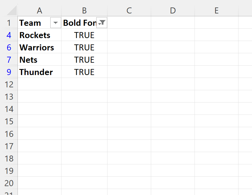 Excel filter by bold font