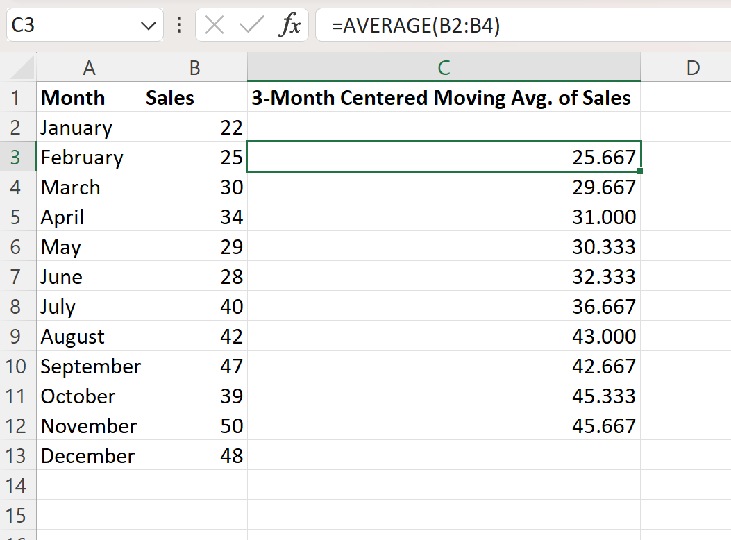 centered moving average in Excel