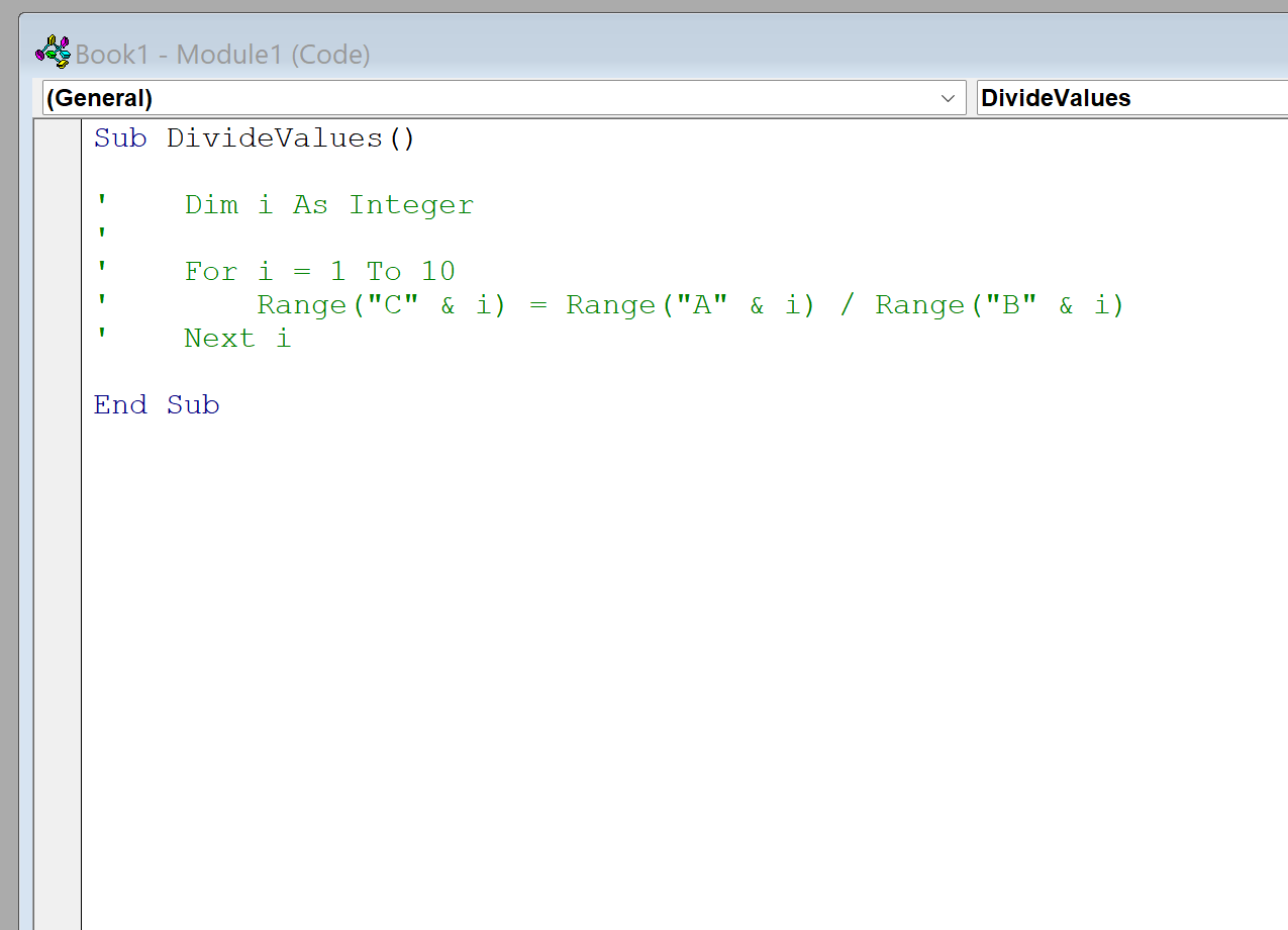 VBA comment block