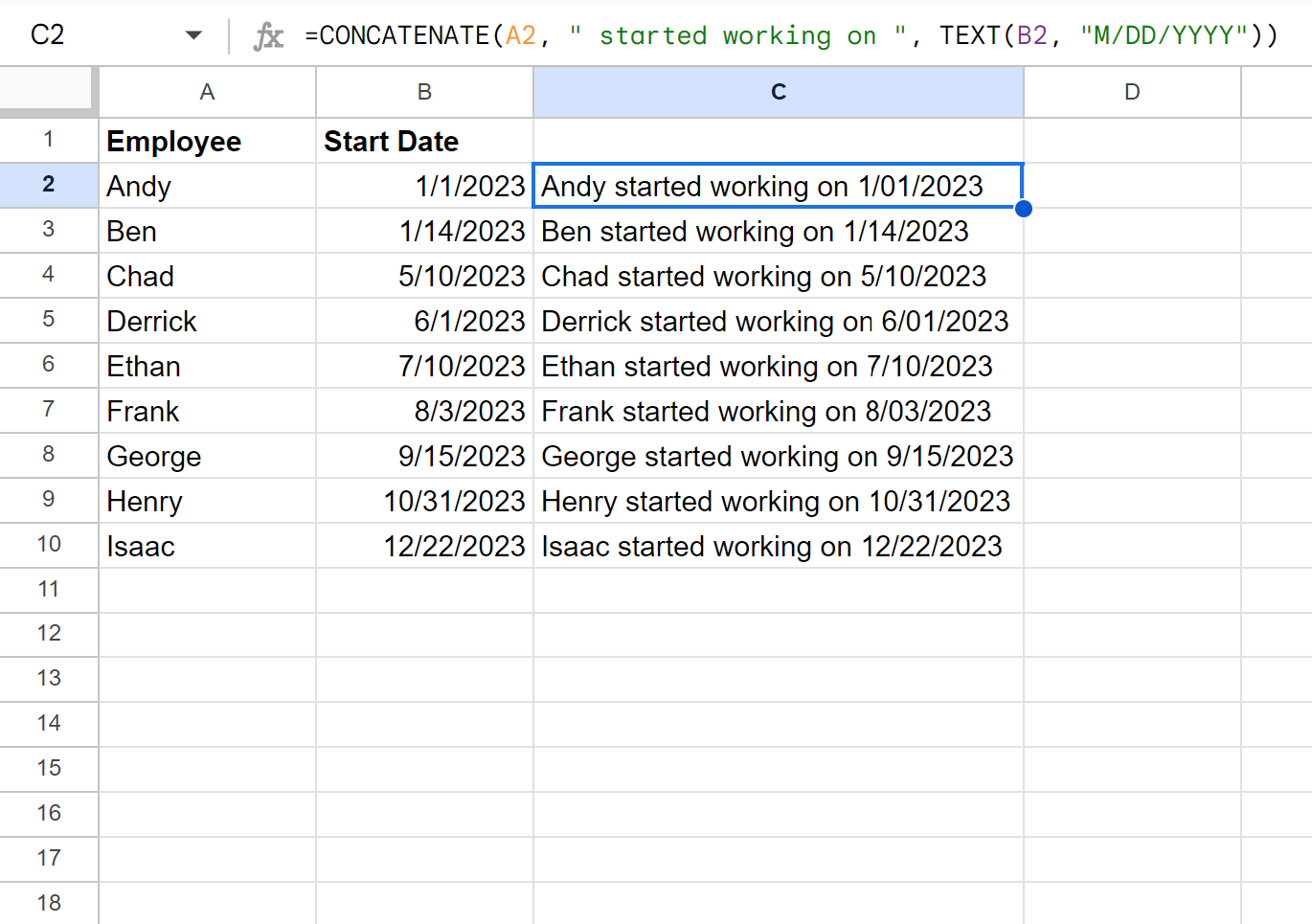 Google Sheets concatenate dates