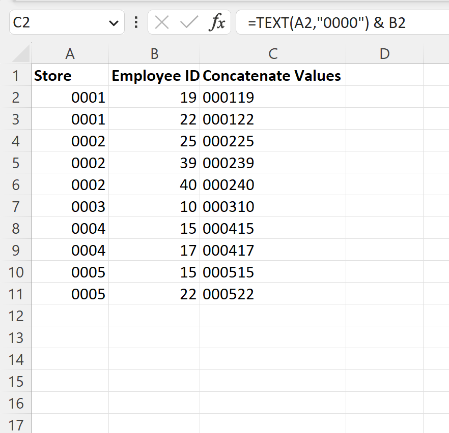 Excel concatenate and keep leading zeros