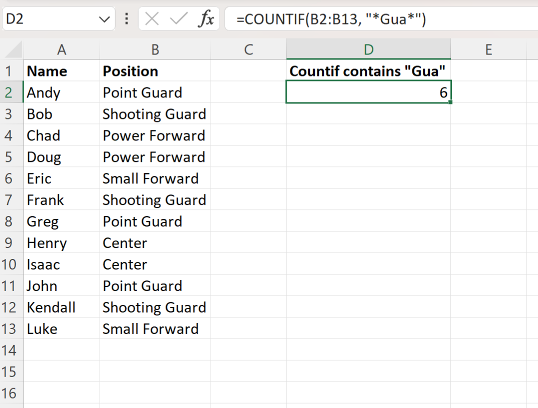 Excel COUNTIF partial text match