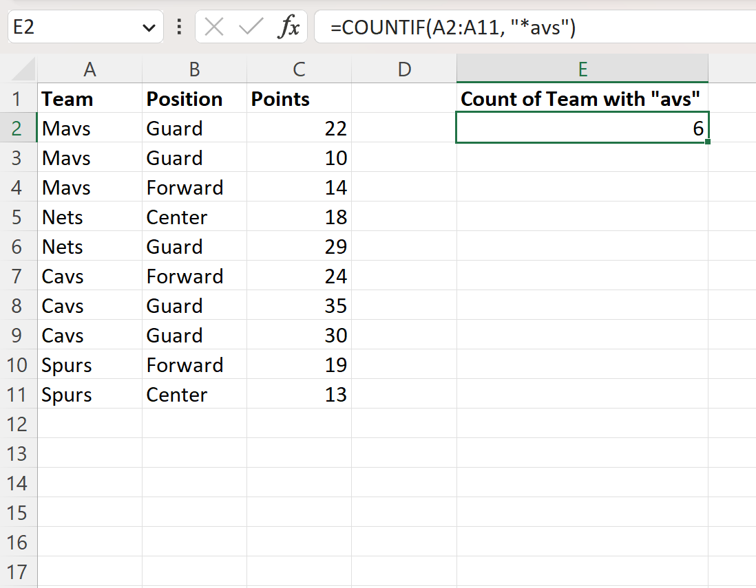 Excel COUNTIF with wildcard