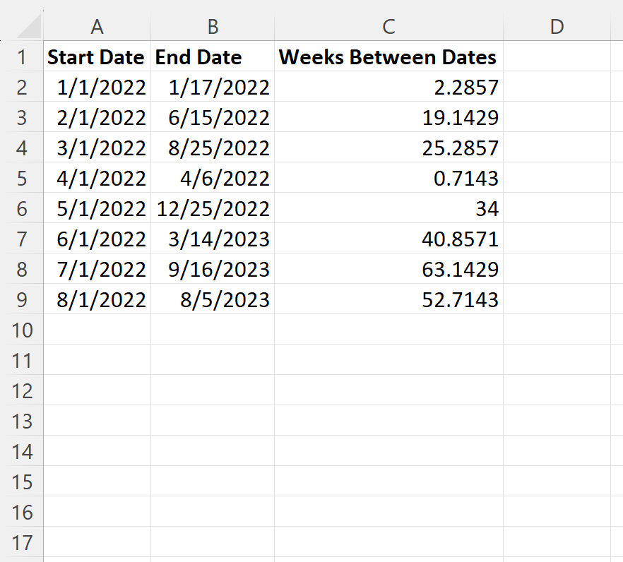 Excel convert days to weeks