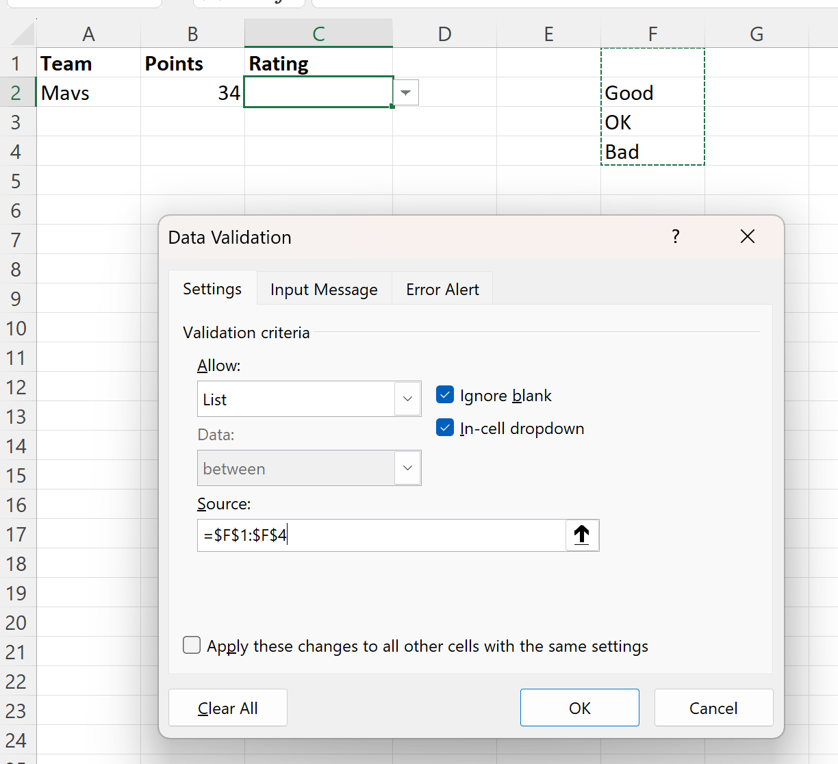 Excel drop down list with blank option
