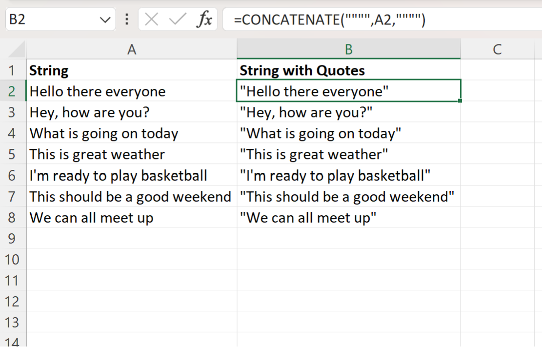 Excel escape quotes