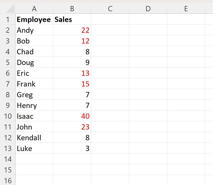 Excel change font color based on value