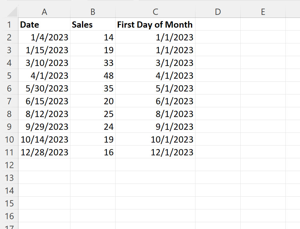 VBA find first day of month