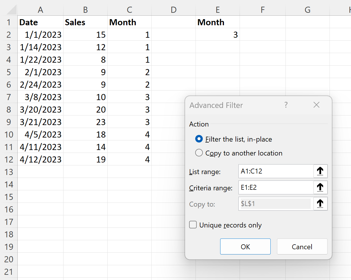 Excel advanced filter by month