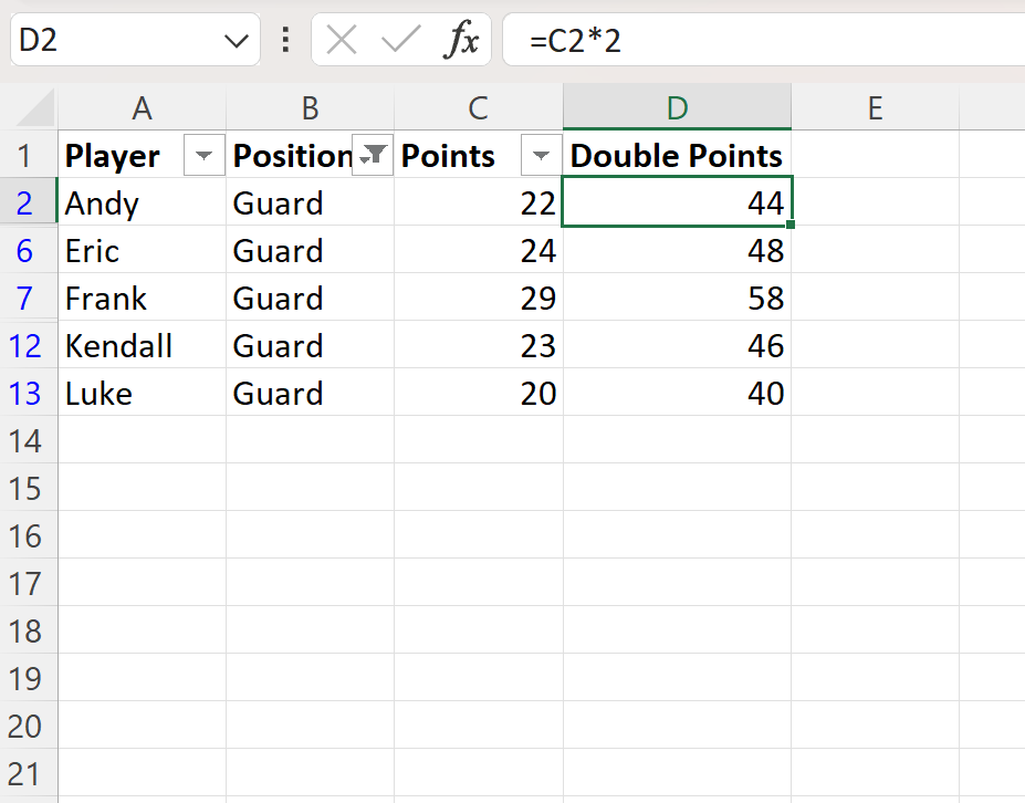Excel apply formula only to filtered cells