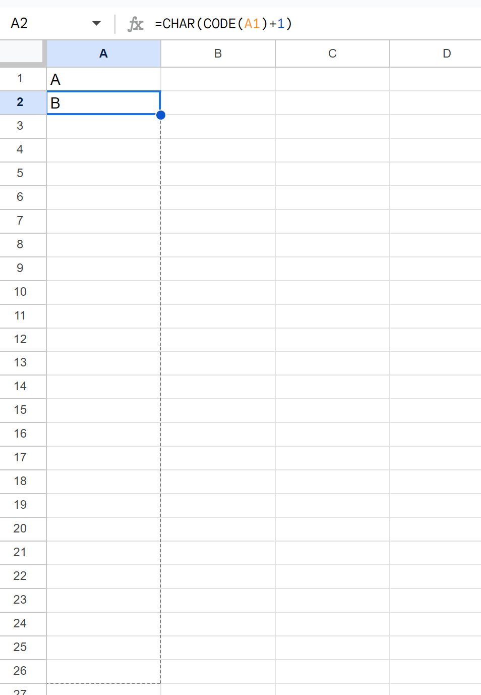 Google Sheets autofill alphabet