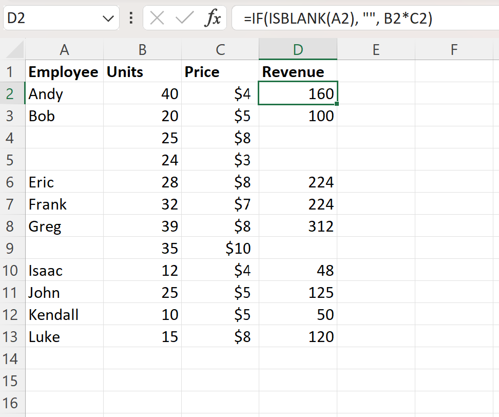 Excel skip to next cell if blank