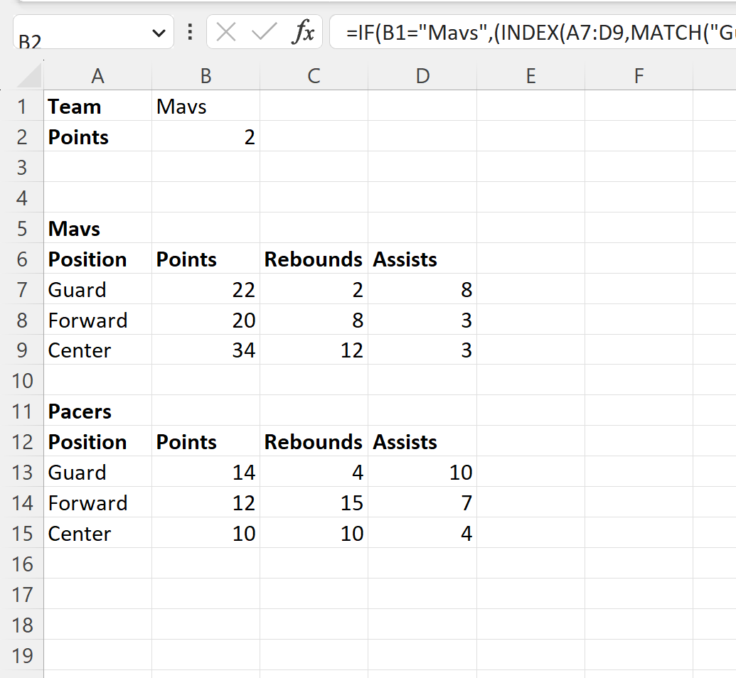 Excel IF Index Match