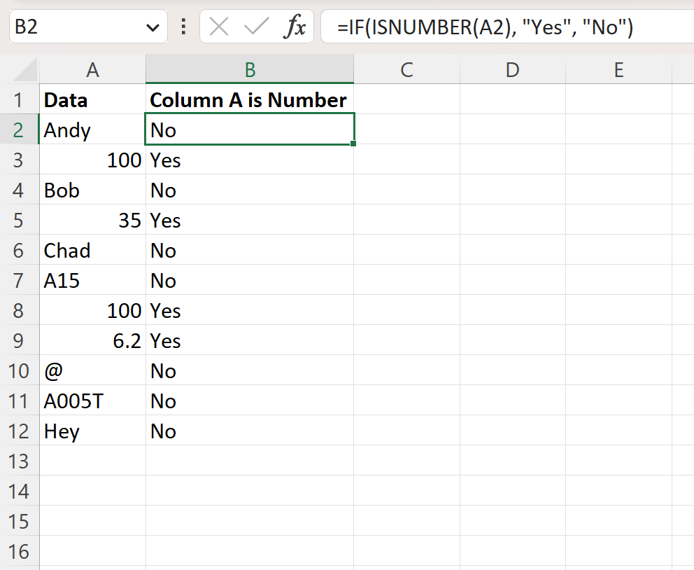 Excel check if cell is a number