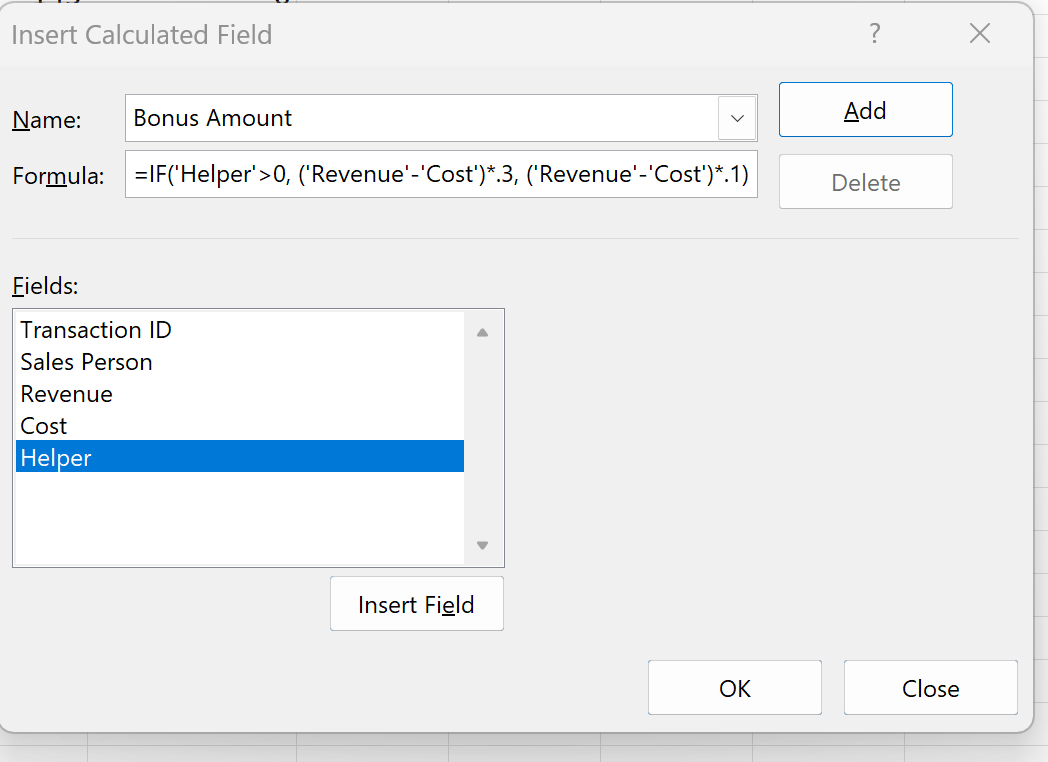 Excel pivot table IF statement in calculated field