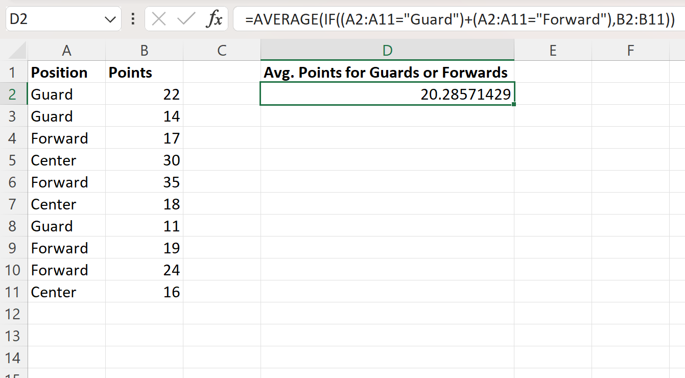 Excel AVERAGEIFS with OR condition