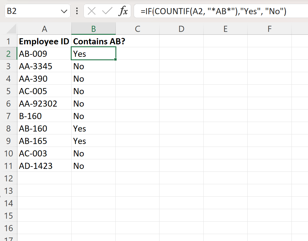 Excel IF function with wildcard