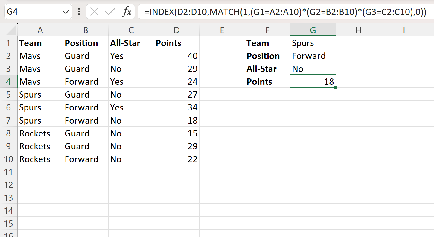 Excel INDEX MATCH with 3 criteria