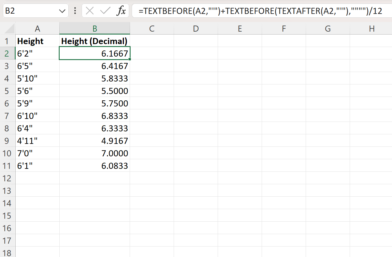 Excel convert feet and inches to decimal