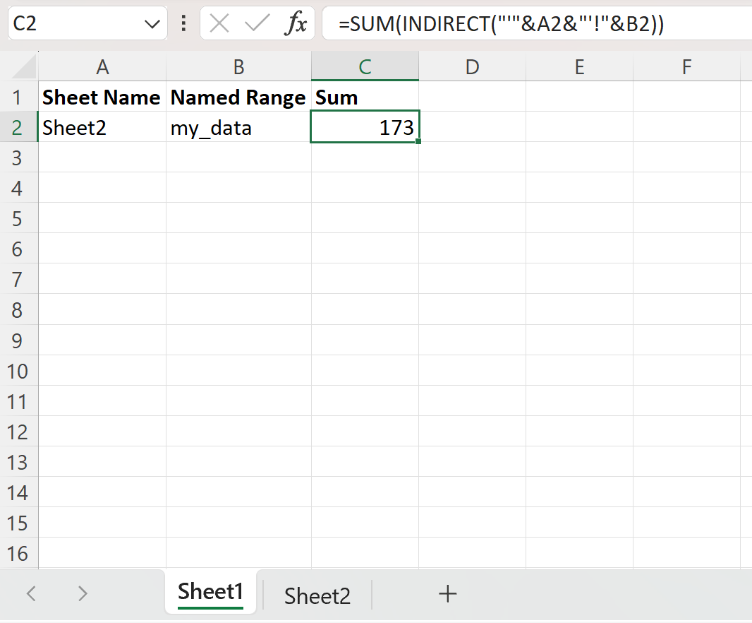Excel INDIRECT with another sheet name