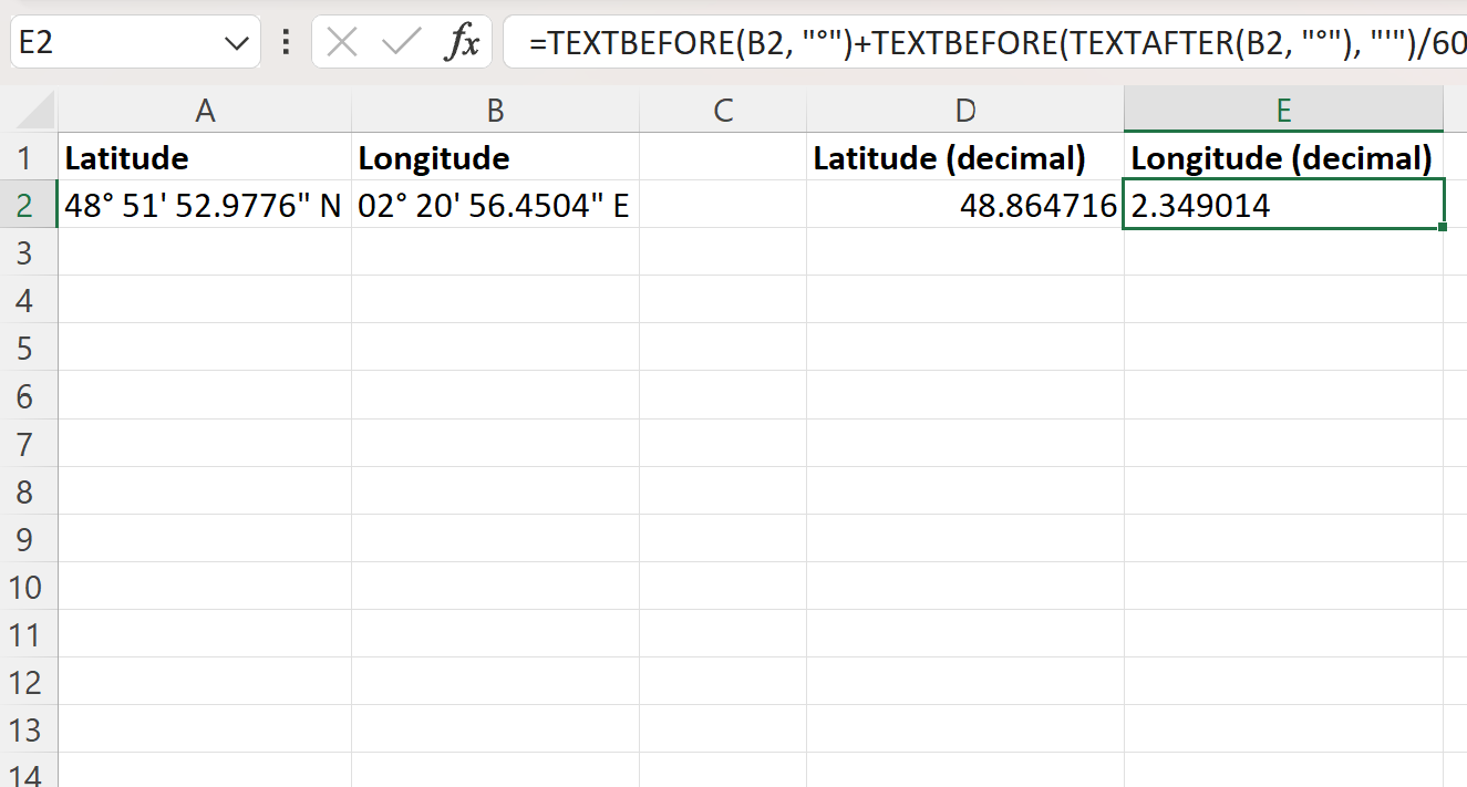 Excel convert degrees minutes seconds to decimal degrees