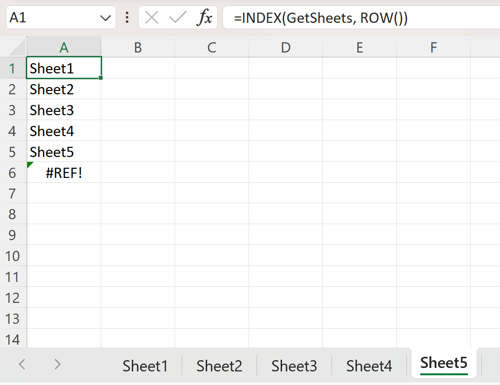 Excel list sheet names