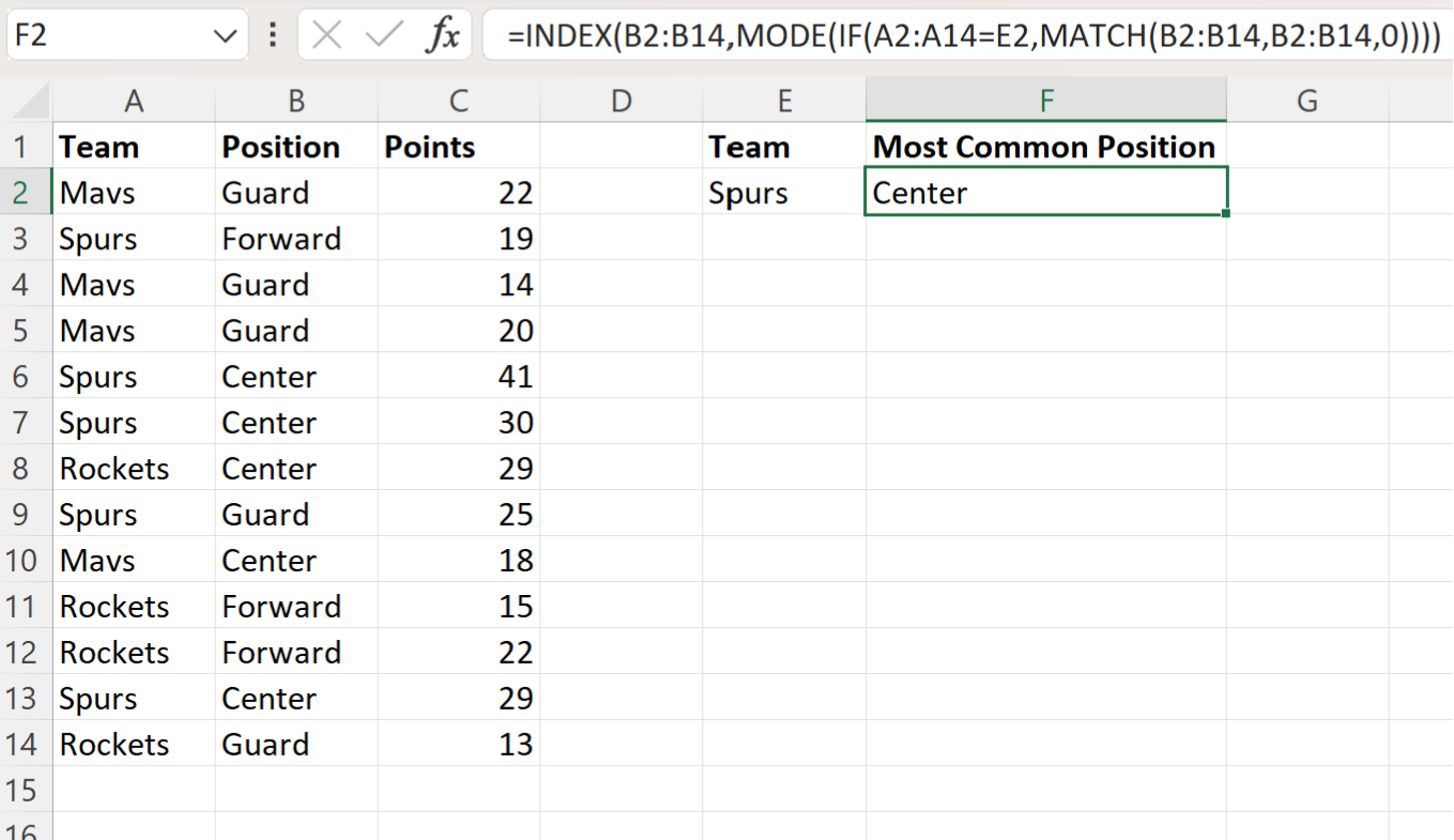 Excel find most common value with criteria