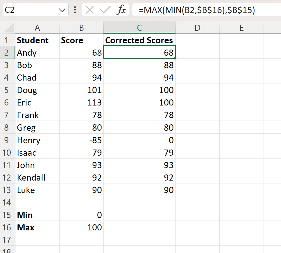 Excel MIN and MAX in same formula